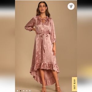 Live for the Moment Mauve Satin Floral Jacquard Midi Dress